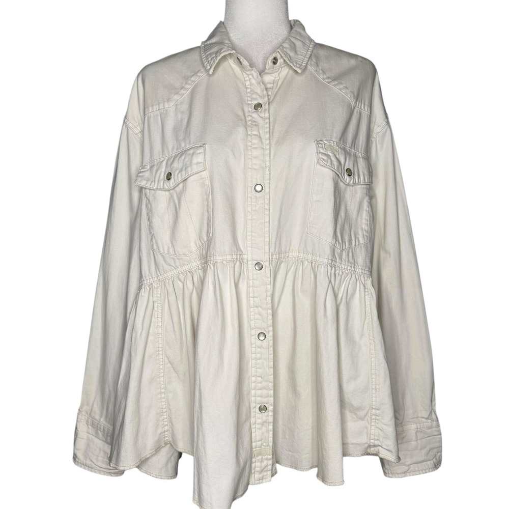We The Free by Free People "Dylan" Peplum Cotton Denim Shacket – Women's Large - Picture 2 of 13